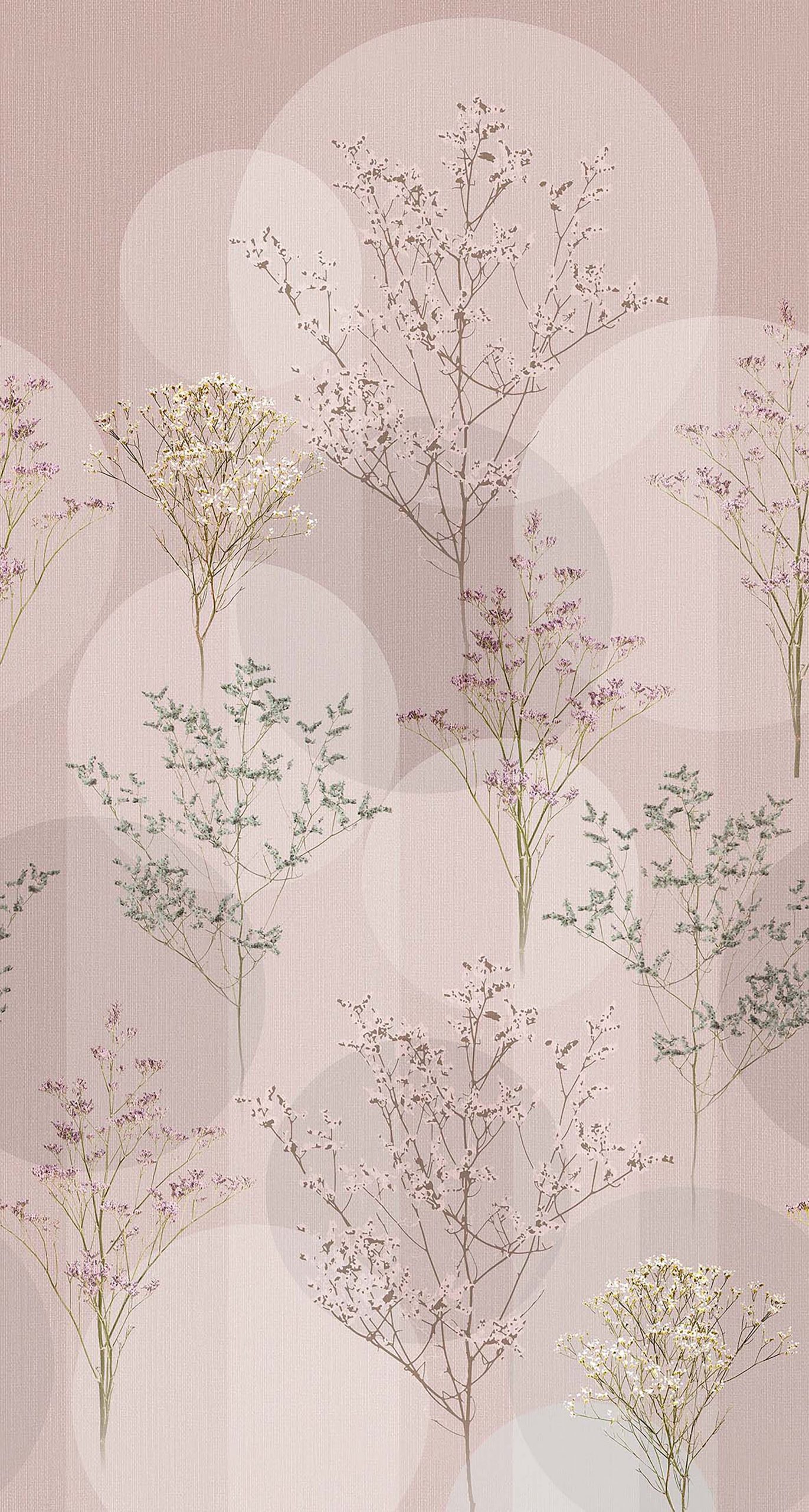 2268-10 Herbs Pink Stampa Su Tnt Elle Decor 3- Misura Cm.150x280h.