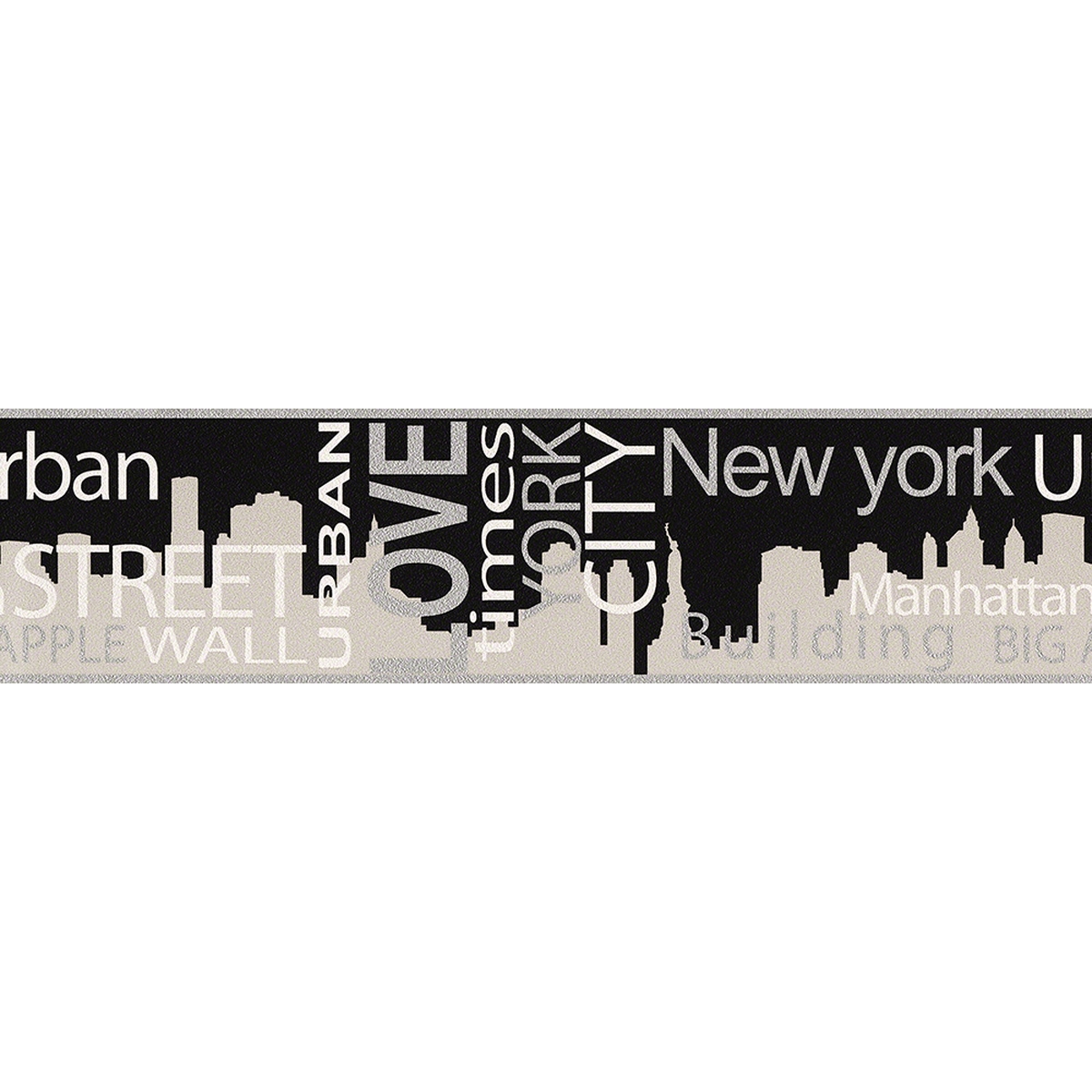 93567-1 NEW YORK CITY NERO BORDO PVC DA MT.5- 5,00 mt. x 13 cm