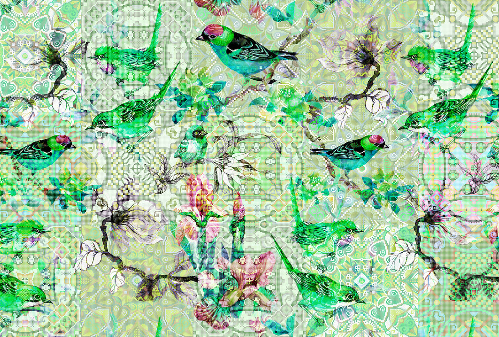 DD110246 Mosaic Birds 1: Stampa digitale su supporto TNT Vlies Premium mt.4x2,7h.