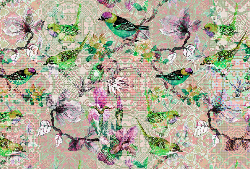 DD110251 Mosaic Birds 2: Stampa digitale su supporto TNT Vlies Premium mt.4x2,7h.