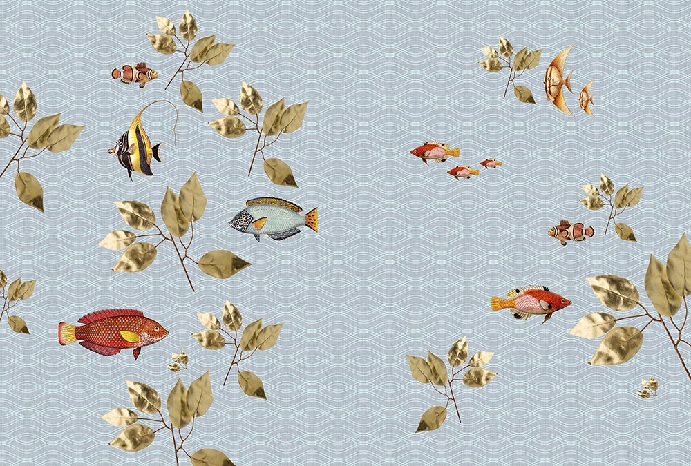 DD114338 Brillant Fish 1: Stampa digitale su supporto TNT Vlies Mattmt.4x2,7h.