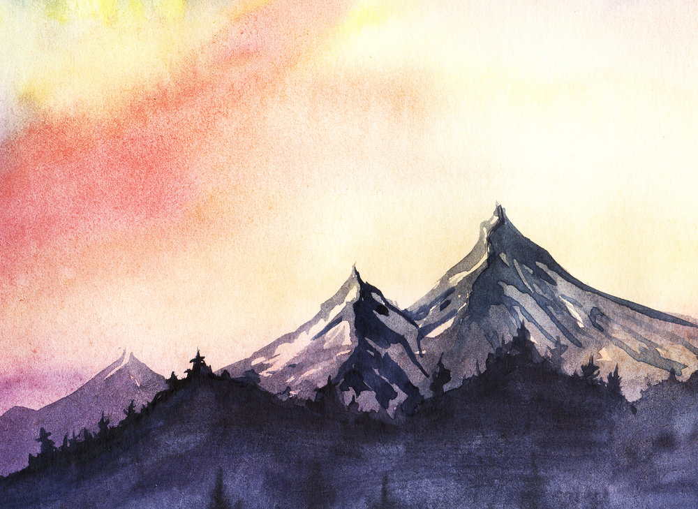 5191310 Mountain Watercolor Stampa Personalizzabile- Misura standard cm.350x255H