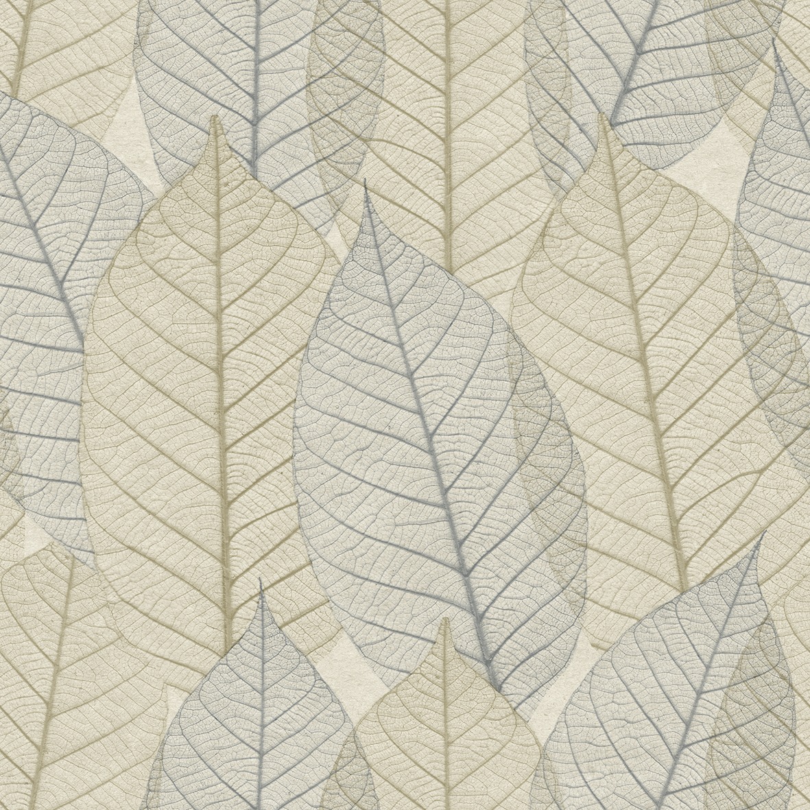 HE27251 Leaves Veins Blue Beige, Parato Ecodeco Herbarium, Rotoli damt.10,05x0,53