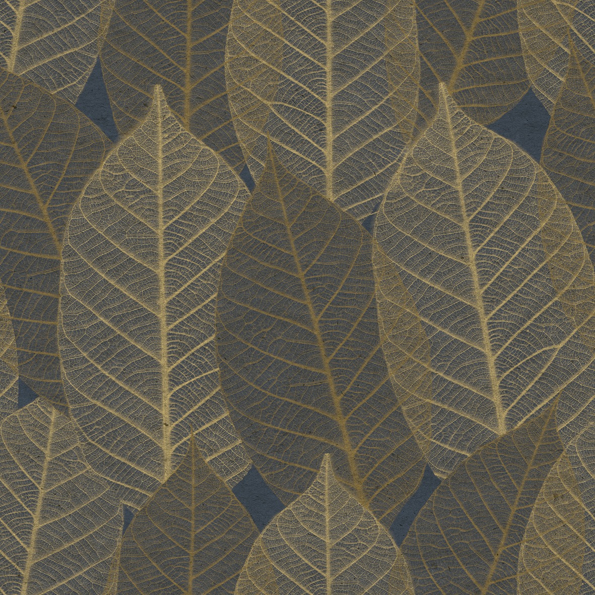 HE27252 Leaves Veins Midnight Blue, Parato Ecodeco Herbarium, Rotolida mt.10,05x0,53