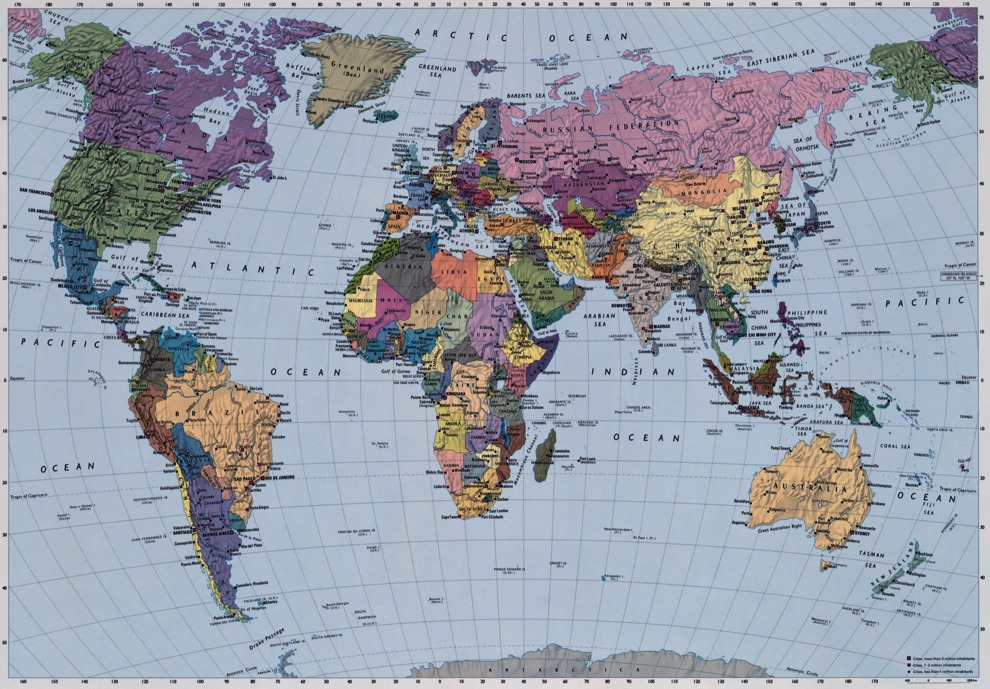 4-050  World Map - Fotomurale Komar Imagine ed.5- Collezione Colours - Misura cm.254x184 H.