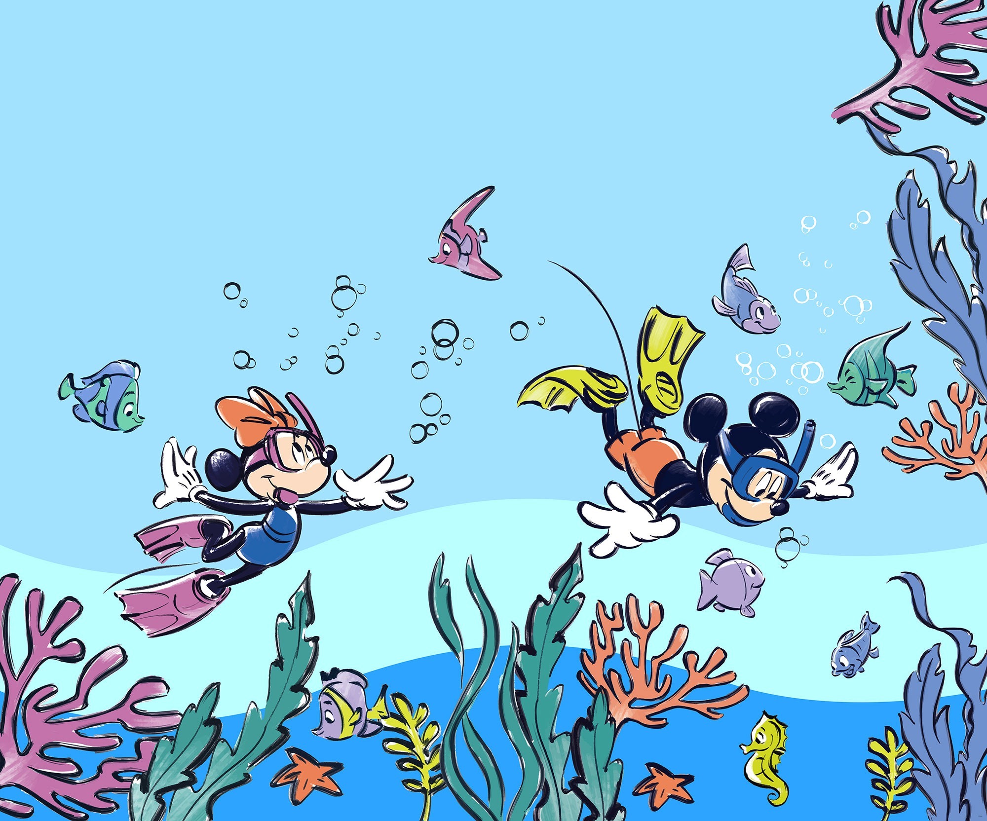 IADX6-105 Mickey & Minnie Coral Reef, Fotomurale TNT Intowonderland, Misura cm.300x250h - 6 teli