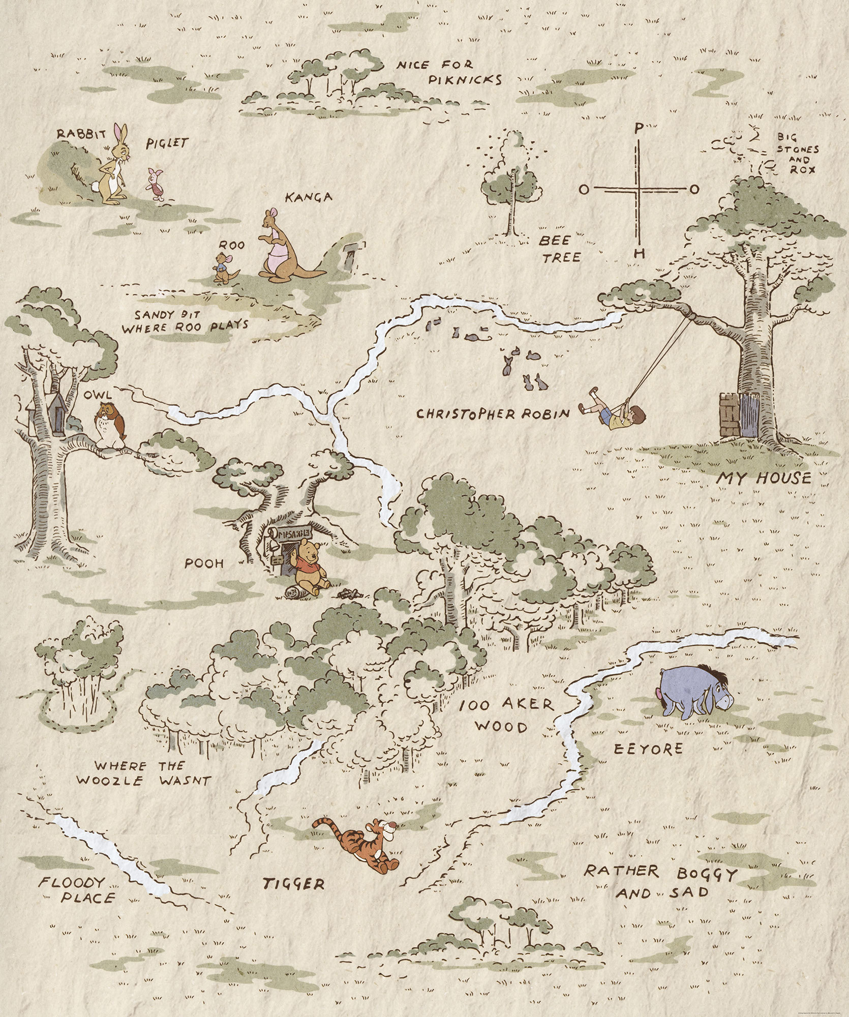 IADX4-042 Winnie the Pooh Map, Fotomurale TNT Intowonderland, Misura cm.200x240h - 4 teli