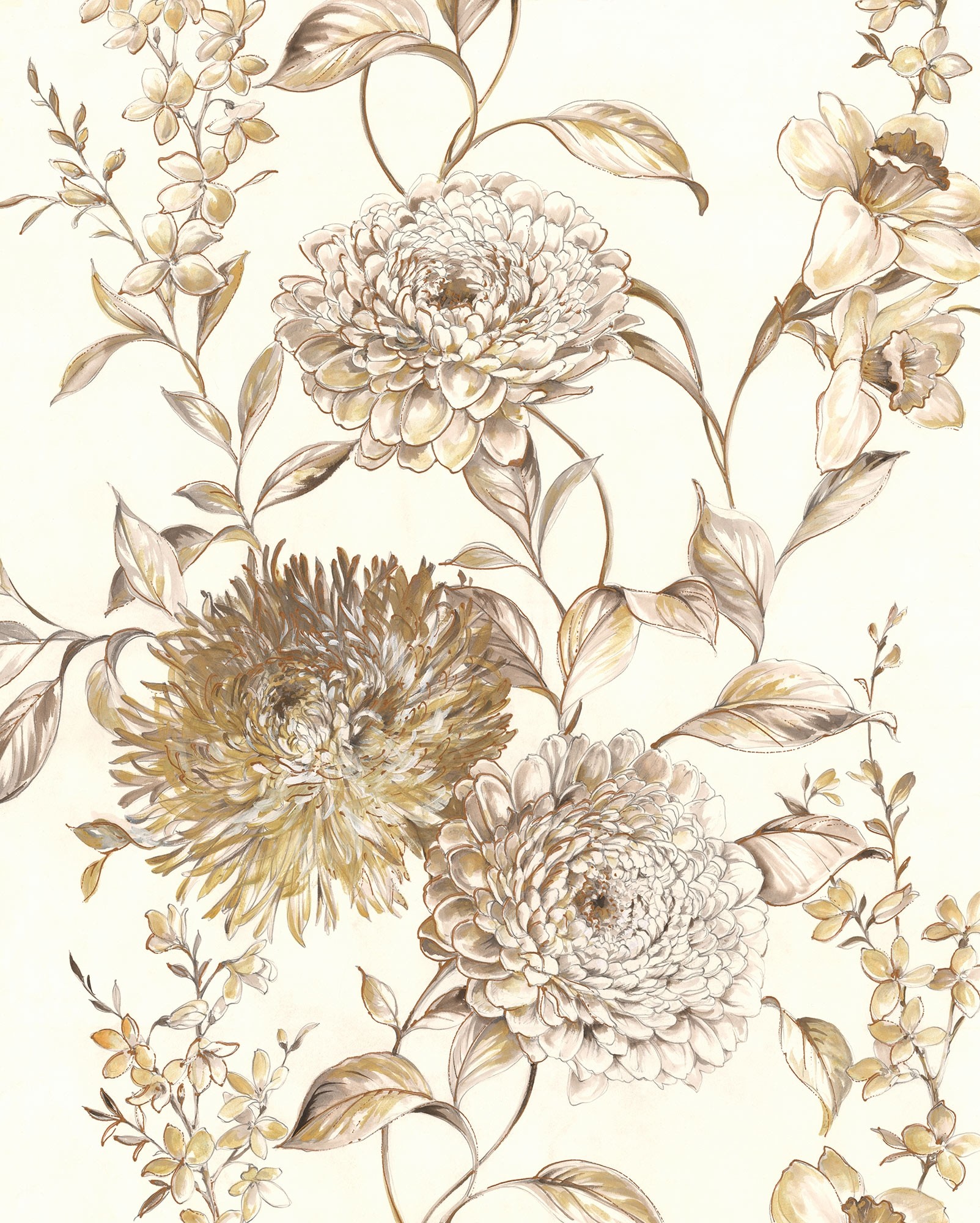 P267-VD2 Vintage Chrysanthemum ,Fotomurale Tnt Pure2 ,Misura Cm.200X250 (2 Teli)