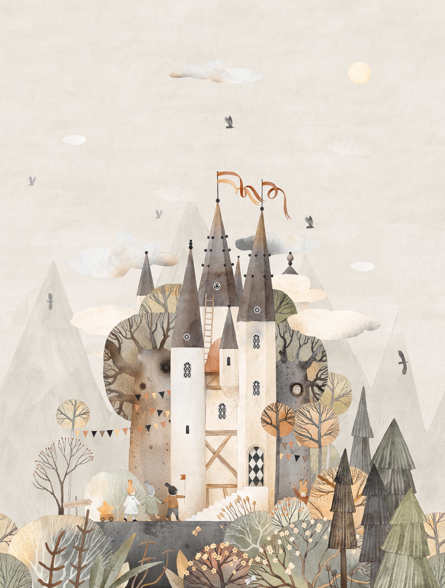 CW6005-1 Fairytale Castle Desert Taupe, Stampa Tnt Cute Walls, Misuramt.2,12x2,80H