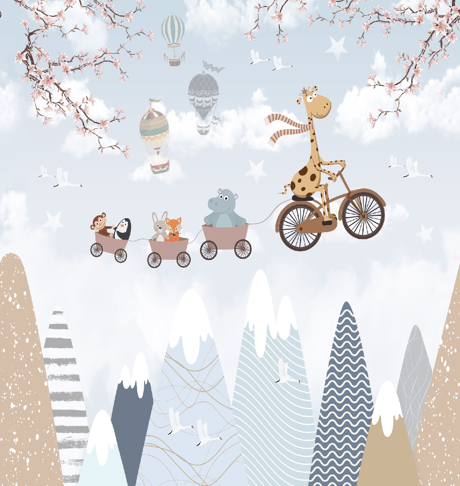 CW6033-1 High-Flying Cyclist Ice Blue, Stampa Tnt Cute Walls, Misuramt.2,65x2,80H