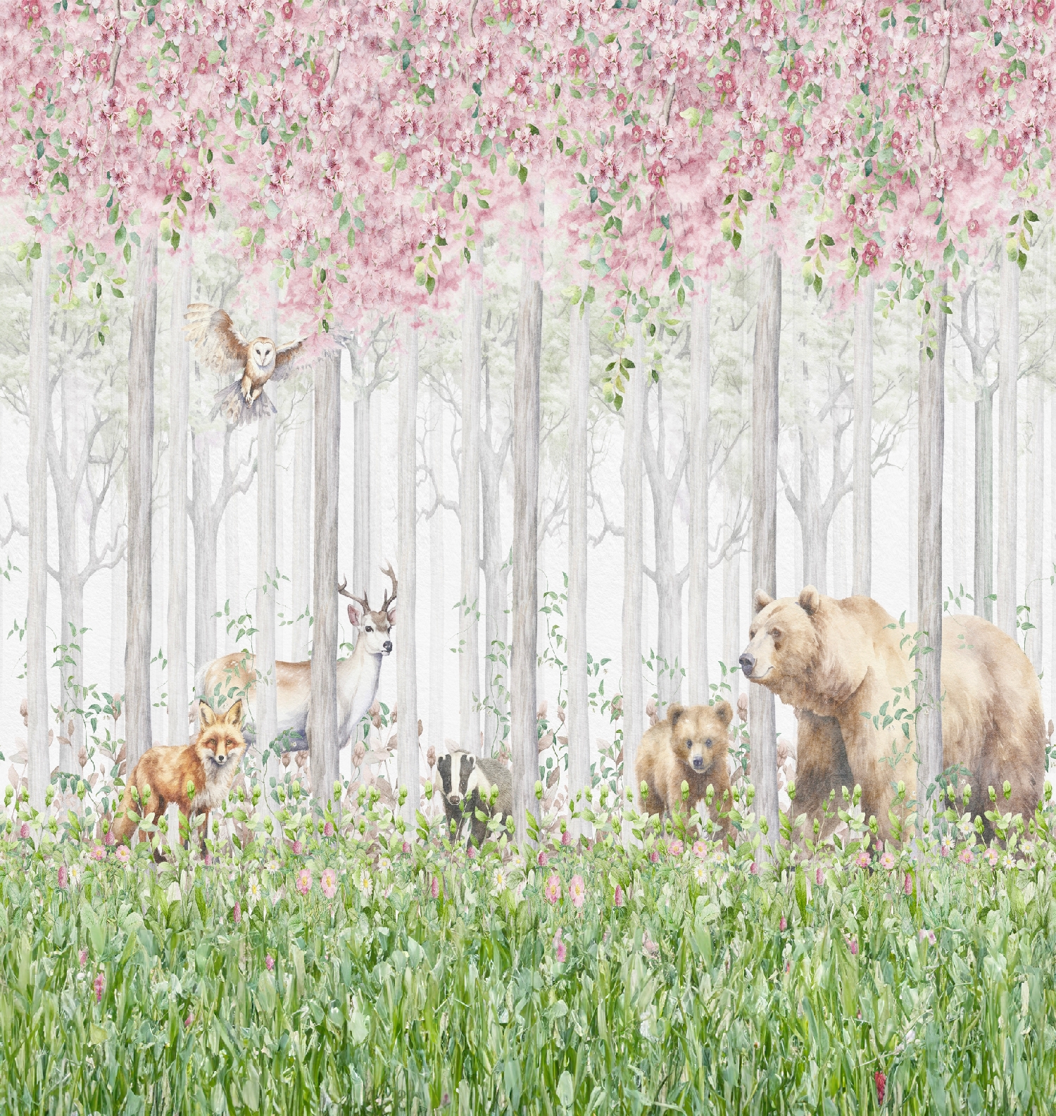 CW6045-1 Spring Woodland Aurora Pink, Stampa Tnt Cute Walls, Misura mt.2,65x2,80H