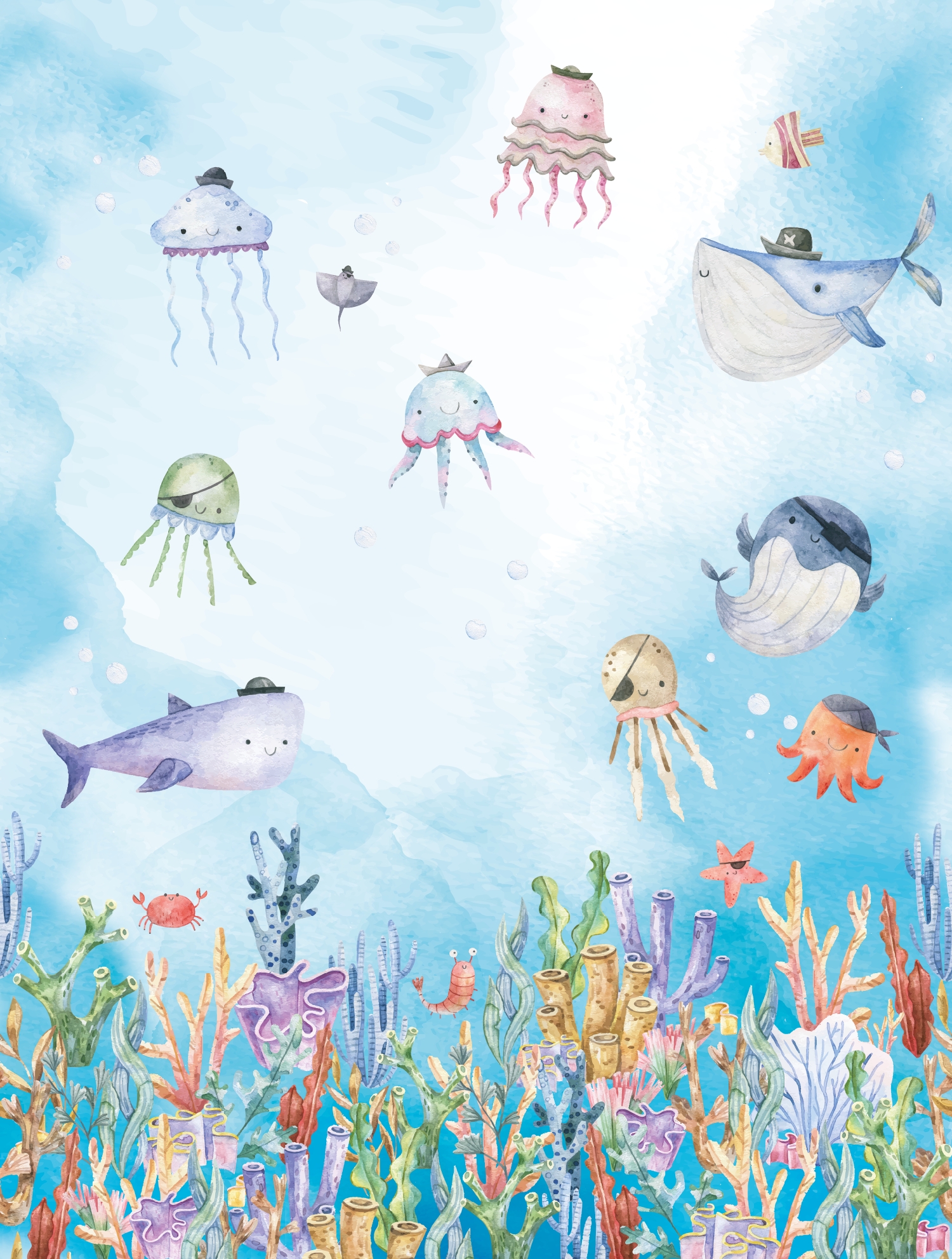 CW6058-1 Sealife Norse Blue, Stampa Tnt Cute Walls, Misura mt.2,12x2,80H