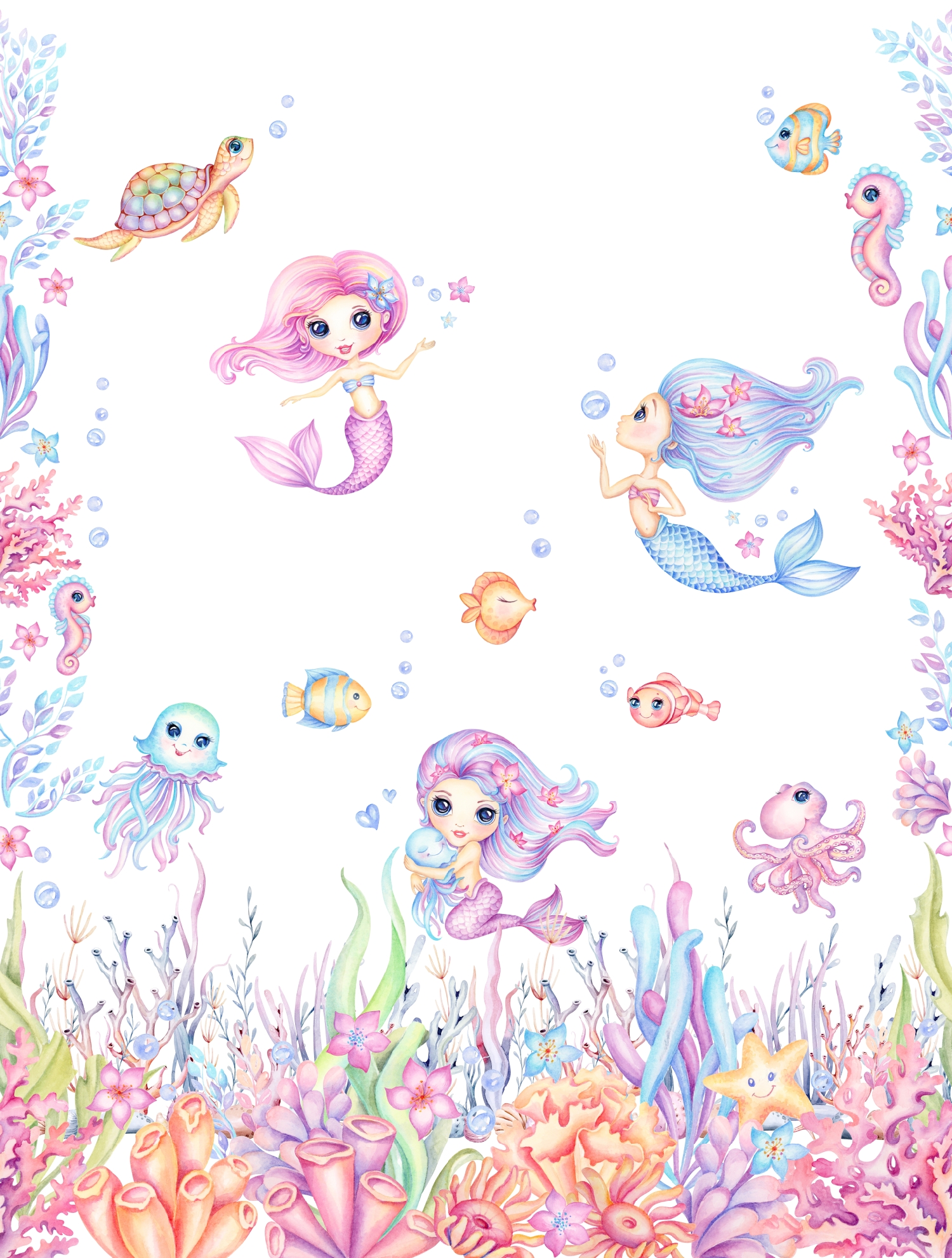 CW6059-1 Little Mermaids Pearl, Stampa Tnt Cute Walls, Misura mt.2,12x2,80H