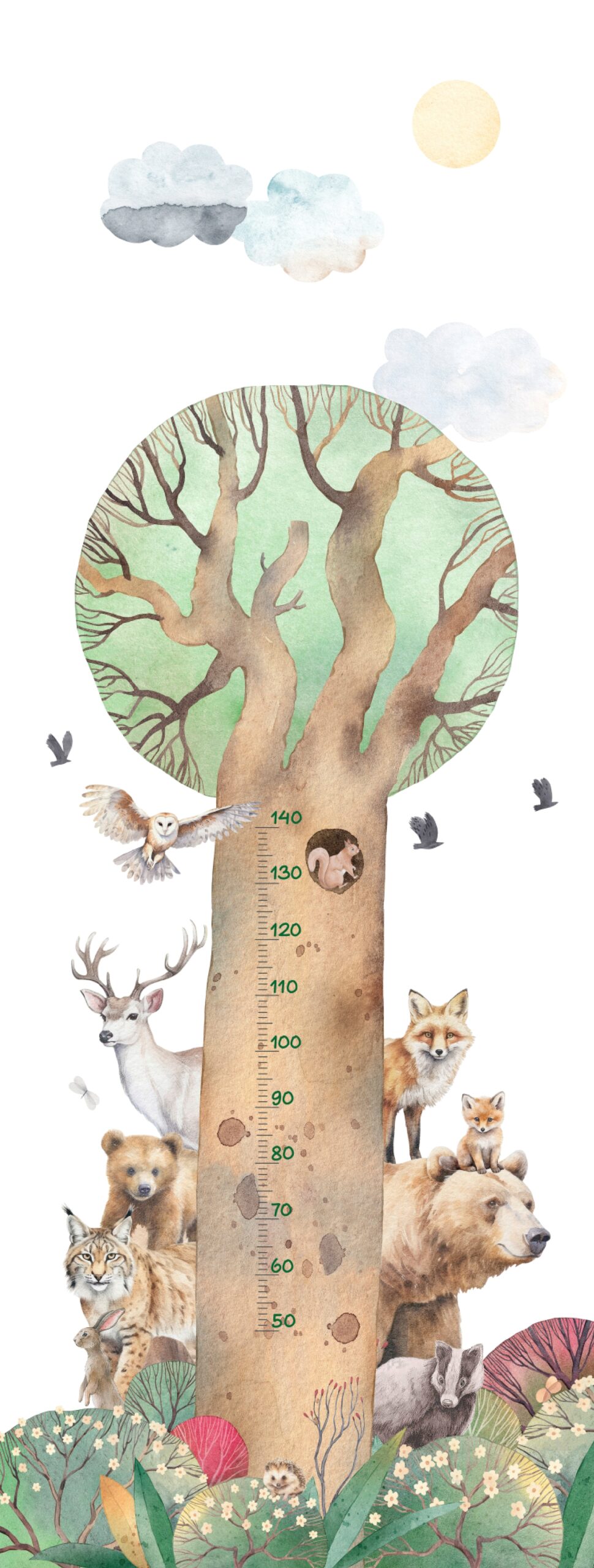 CW6060-1 Woodland Friends Measure Multicolour, Stampa Tnt Cute Walls,Misura mt.1,06x2,80H