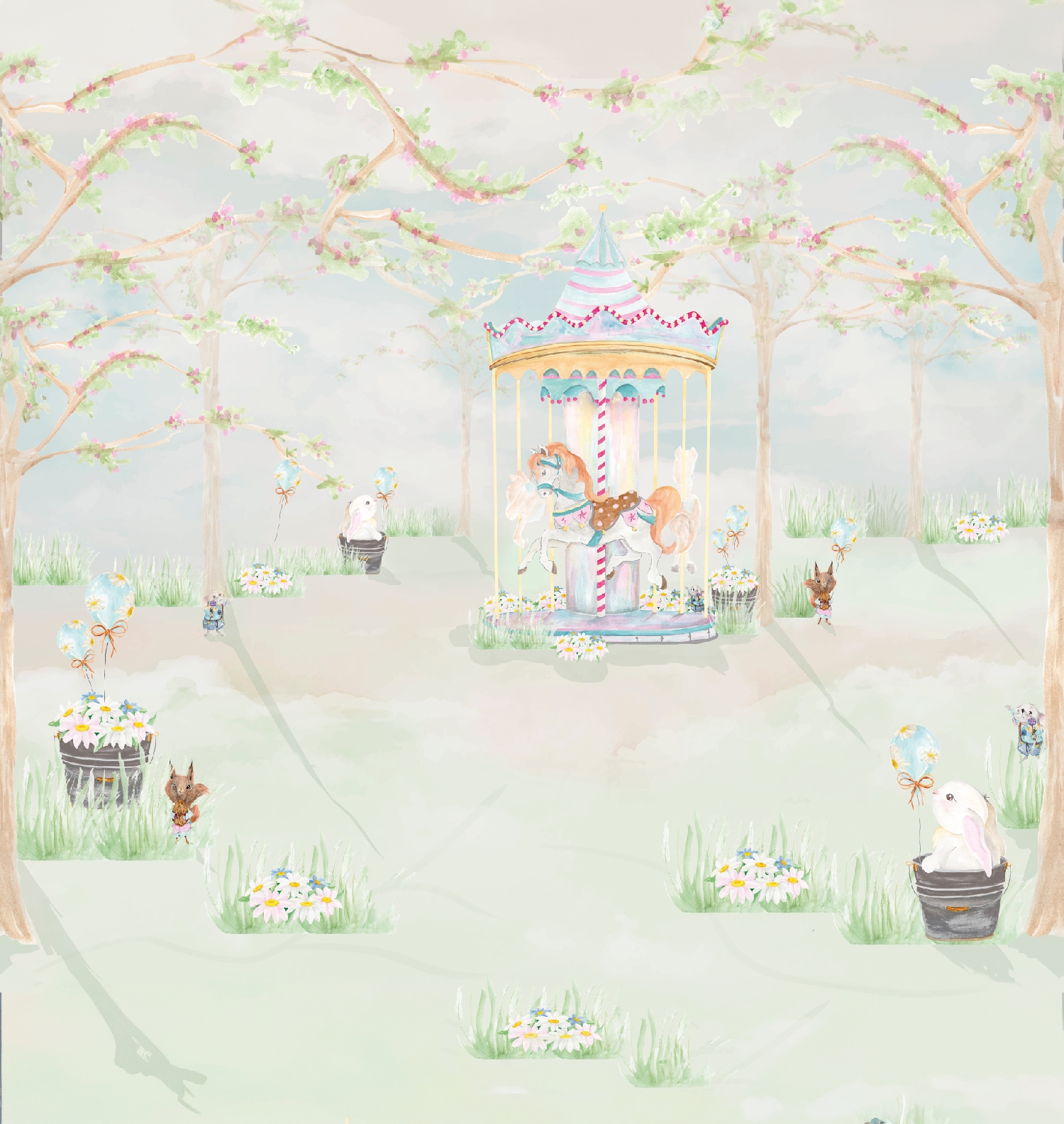 CW6111-1 Carousel Spa Blue, Stampa Tnt Cute Walls, Misura mt.2,65x2,80H