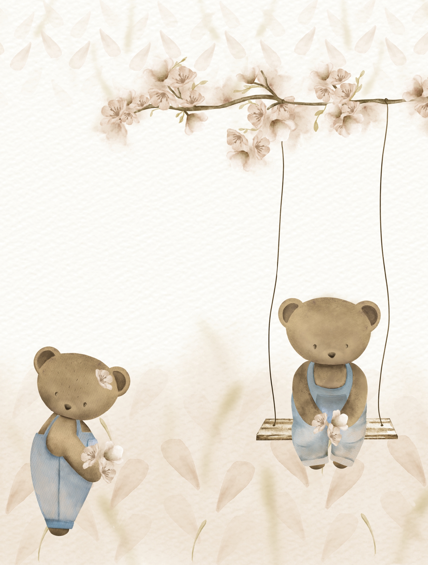 CW6127-2 Swinging Teddy Taupe, Stampa Tnt Cute Walls, Misura mt.2,12x2,80H