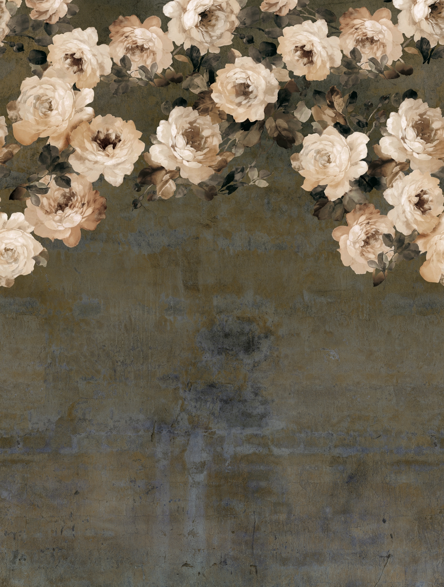 FW4023-5 Concrete Flowers Antique Bronze, Stampa Pvc/Tnt Feature Walls, Misura mt.2,12x2,80H