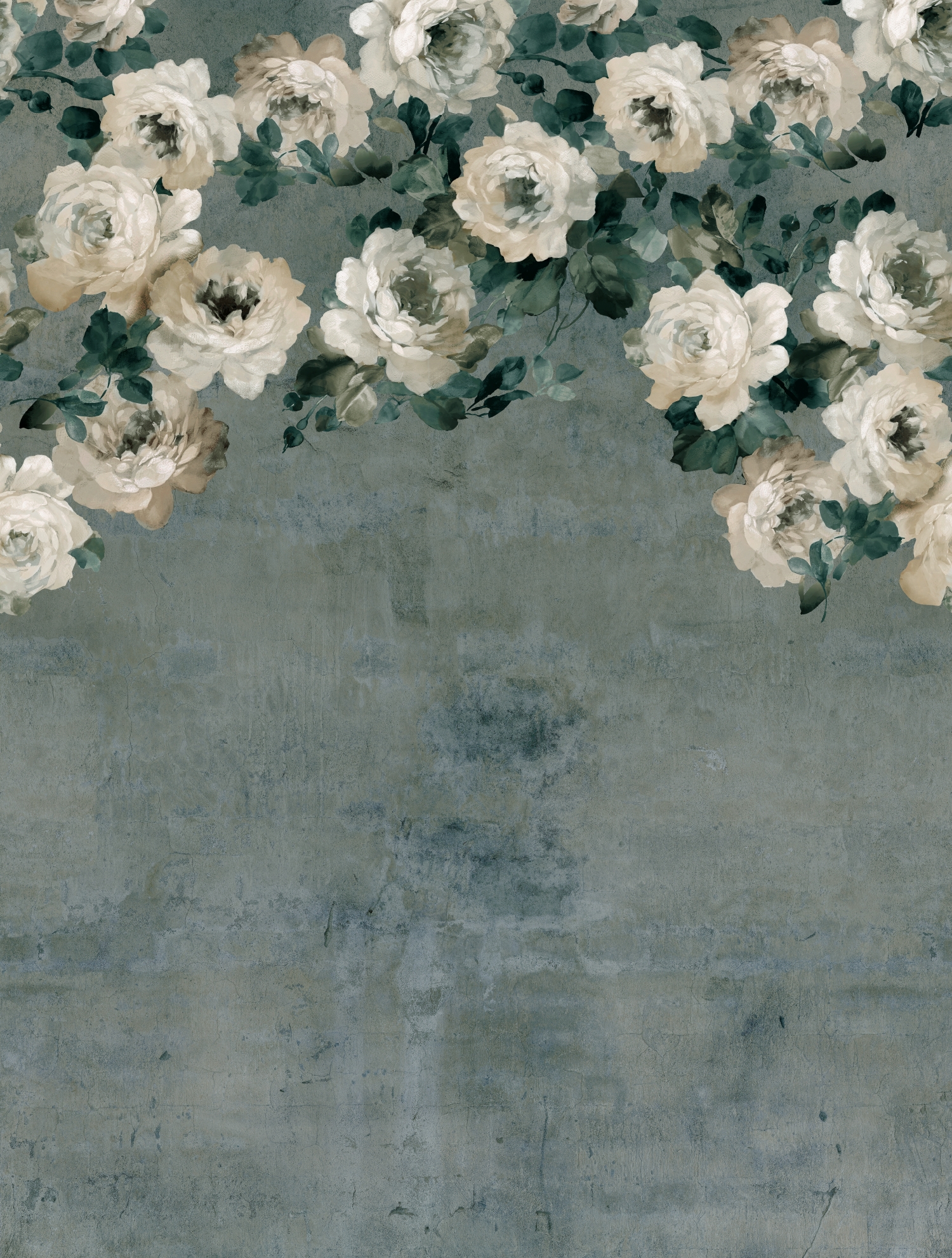 FW4023-6 Concrete Flowers Mallard Green, Stampa Pvc/Tnt Feature Walls, Misura mt.2,12x2,80H