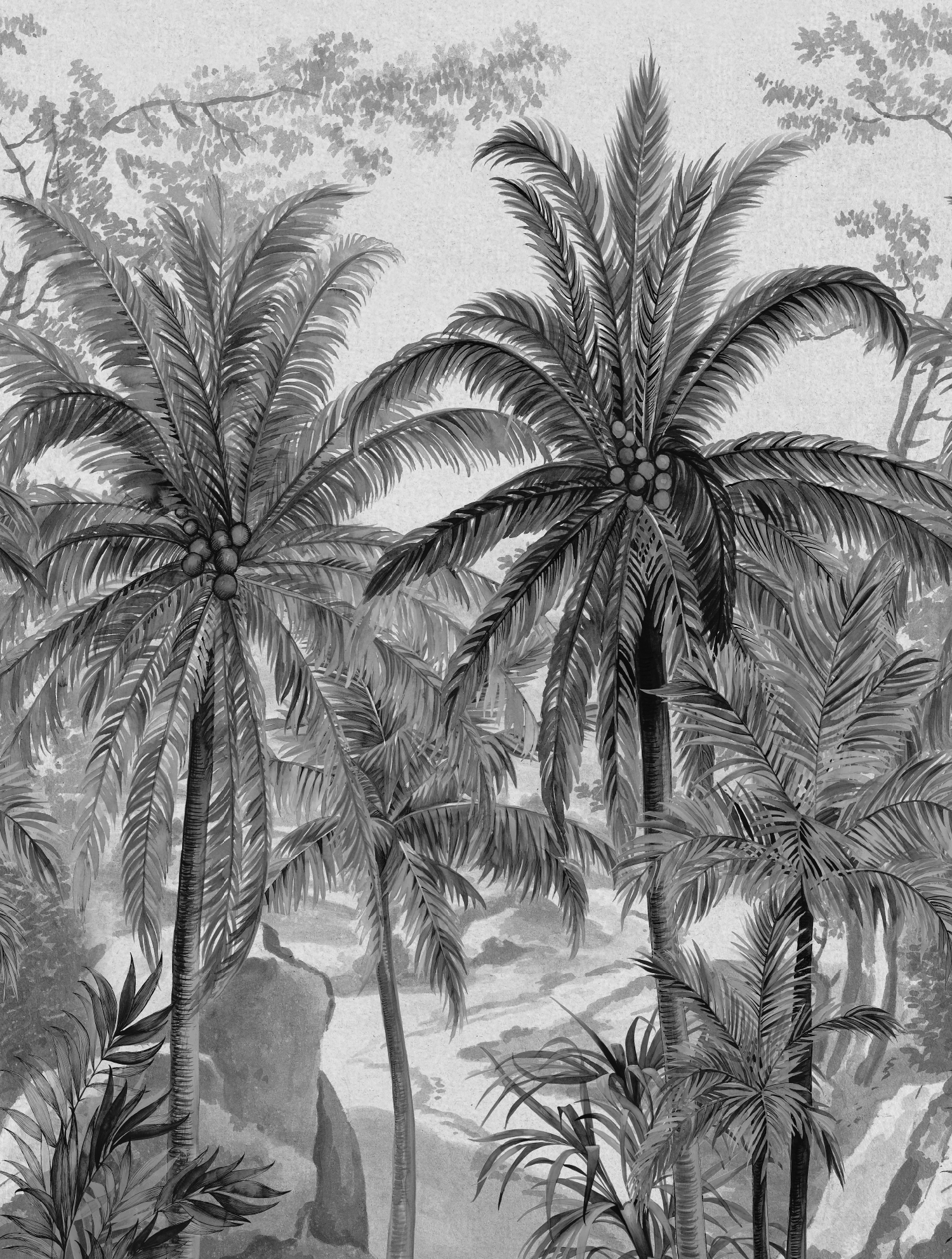 FW4031-1 Watercolor Palms Black, Stampa Pvc/Tnt Feature Walls, Misuramt.2,12x2,80H