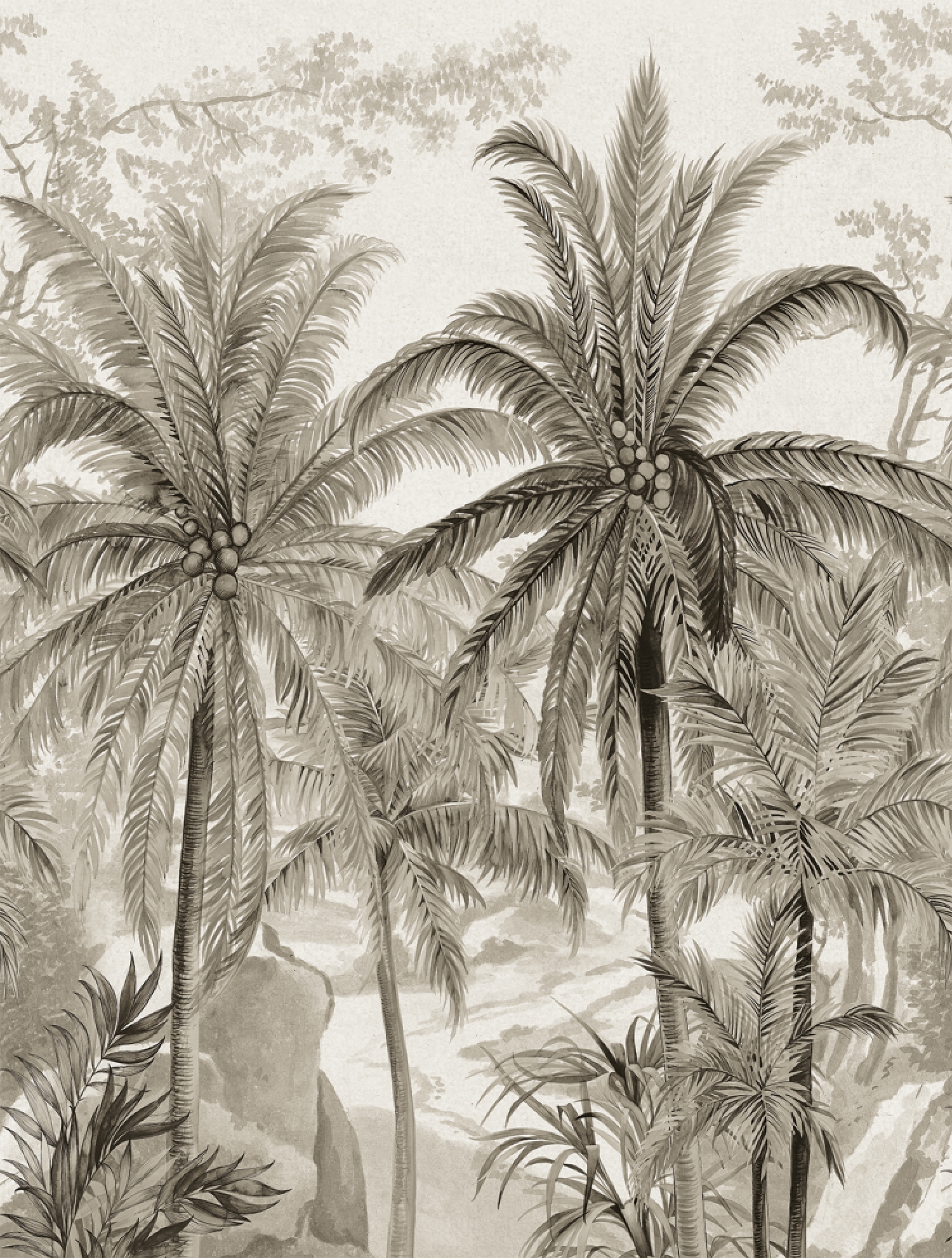 FW4031-2 Watercolor Palms Taupe, Stampa Pvc/Tnt Feature Walls, Misuramt.2,12x2,80H