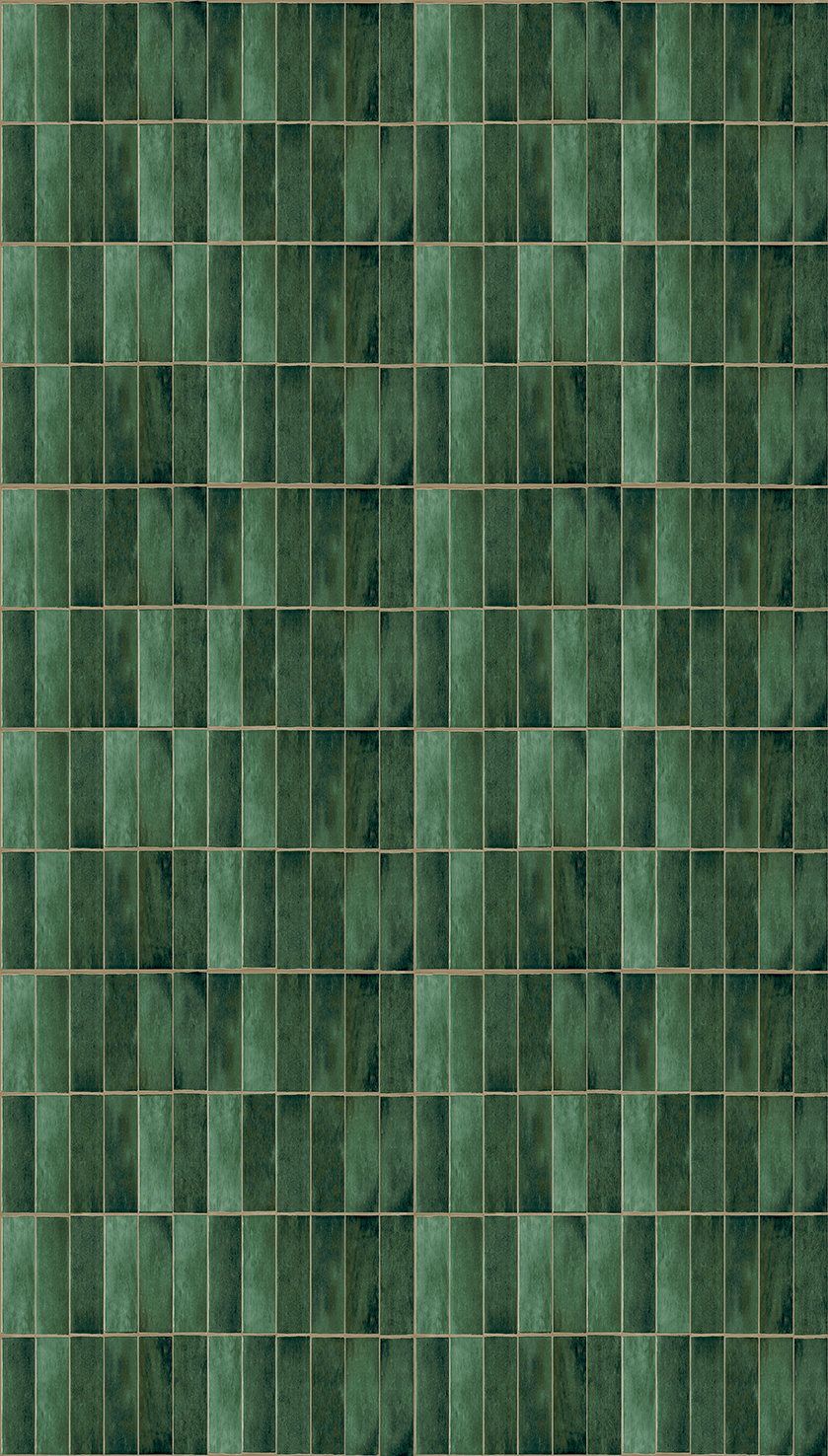 FW4045-4 Zellige Tiles Dark Green, Stampa Pvc/Tnt Feature Walls, Misura mt.1,59x2,80H