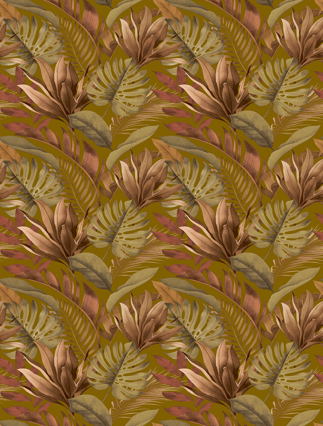 FW4059-3 Botanical Leaves Mustard Gold, Stampa Pvc/Tnt Feature Walls,Misura mt.2,12x2,80H