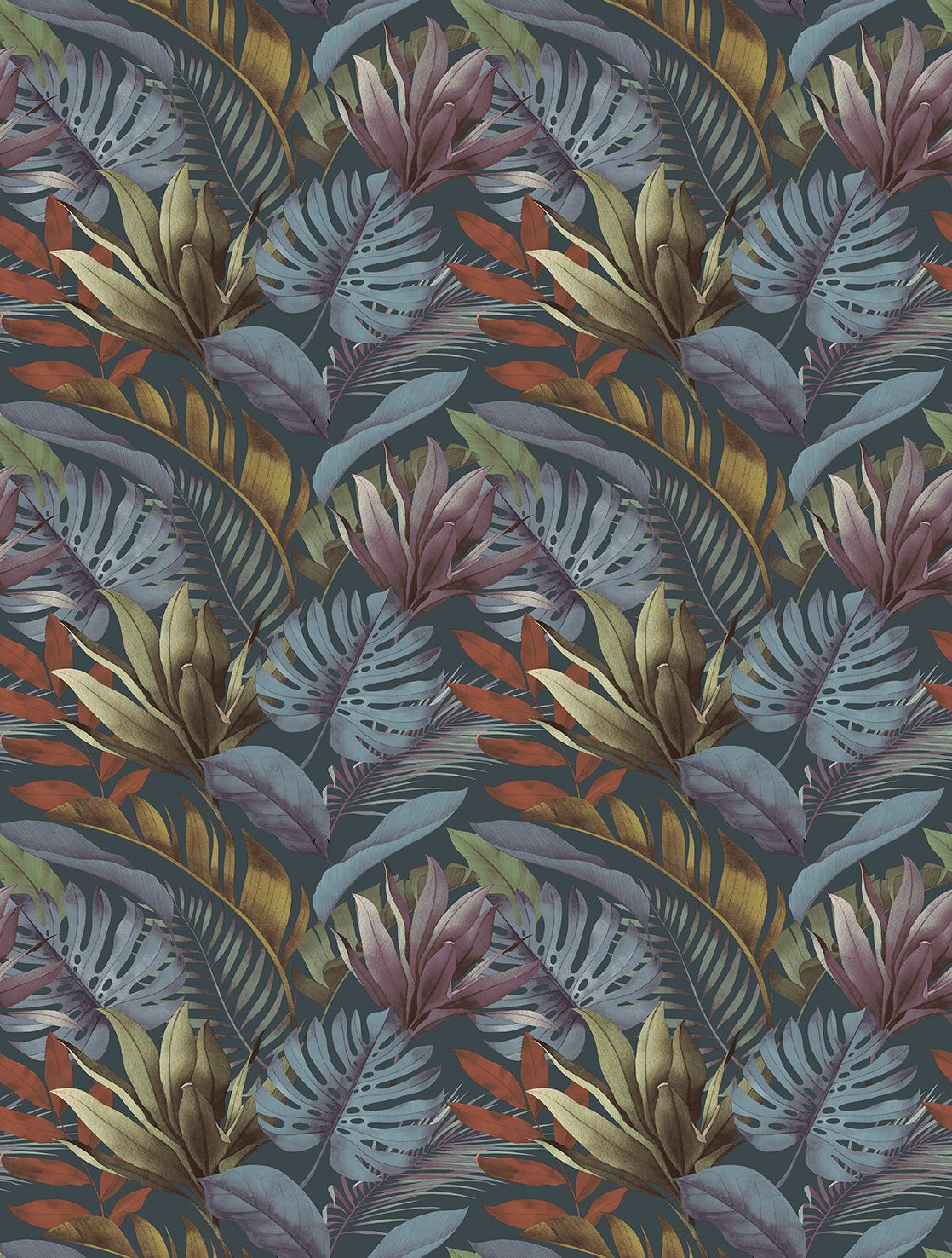 FW4059-5 Botanical Leaves Indigo Blue, Stampa Pvc/Tnt Feature Walls,Misura mt.2,12x2,80H