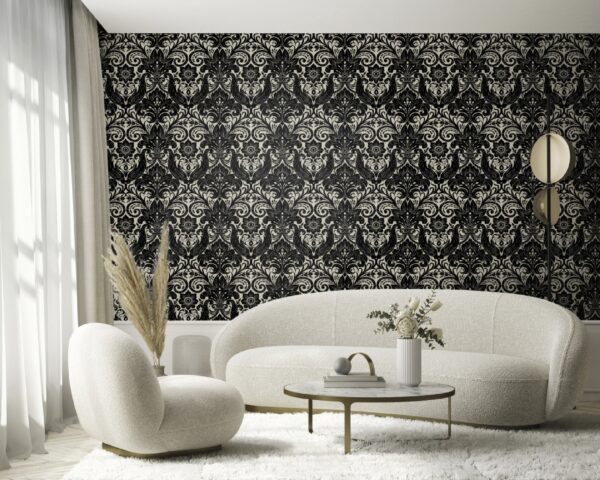 LB25166  Parato Floccato Tnt Off The Wall, Damask Sauvage Black, Rotoli da mt.10,05x0,53 - immagine 2