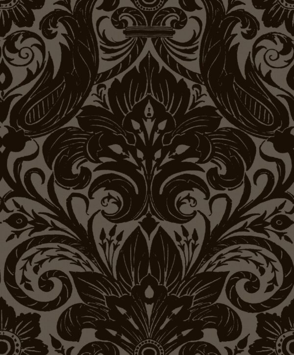 LB25168  Parato Floccato Tnt Off The Wall, Damask Sauvage Bronze Brown, Rotoli da mt.10,05x0,53