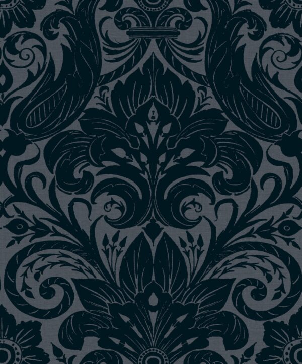 LB25169  Parato Floccato Tnt Off The Wall, Damask Sauvage Blue, Rotoli da mt.10,05x0,53